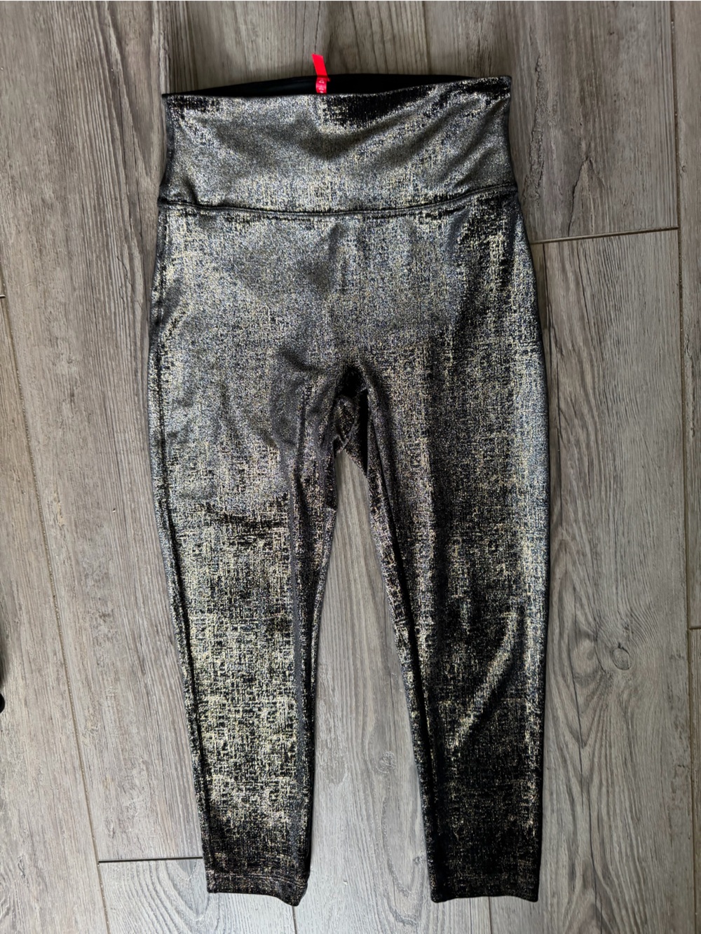 Spanx Metallic Velvet Shine Leggings Black Gold Shimmer Womens Size Medium M